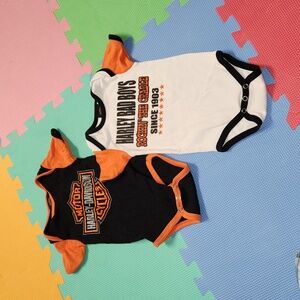 2 Harley Davidson short sleeve onesies,  size 9-12 months,  like new